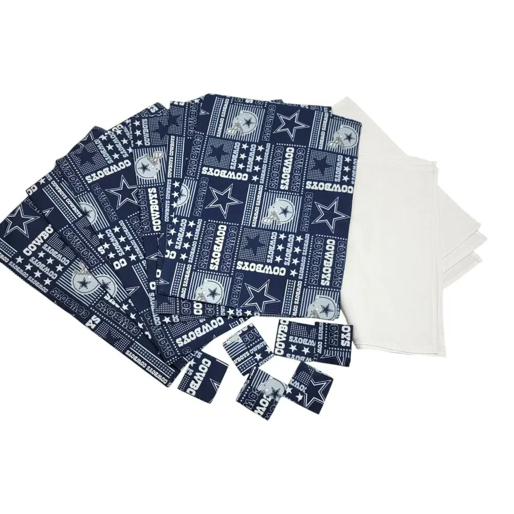 18 Piece Handmade Dallas Cowboys Fabric Placemats Napkin Rings Set Decor